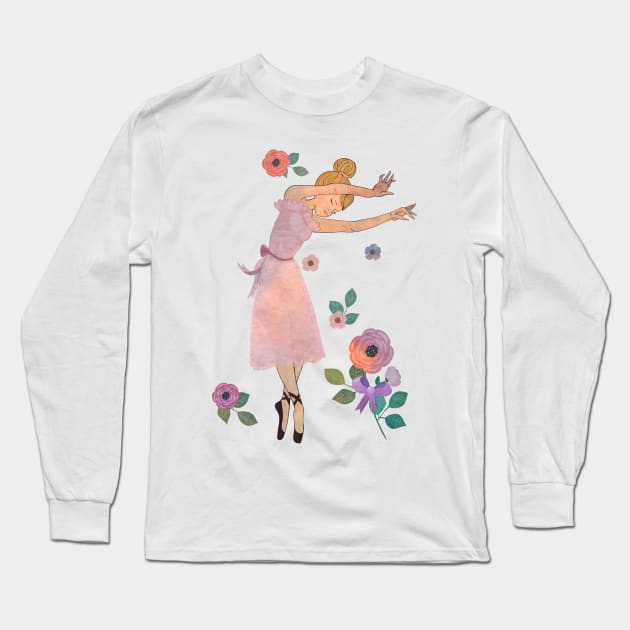 Swaying Ballet Dancer with Flowers Long Sleeve T-Shirt by TNMGRAPHICS